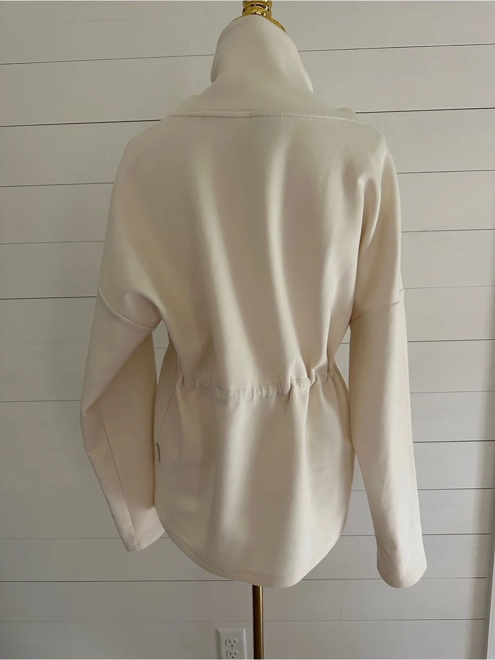 Varley Cream Cowl Neck Drawstring Tunic Sweater